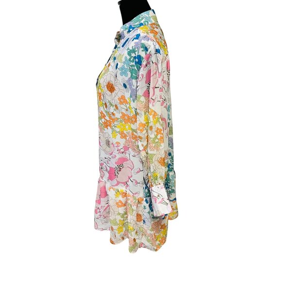 TDDPSSHDP A-Line Mini Dress Multi Floral Sheer Oversized Pullover Tunic Preppy - Picture 7 of 11